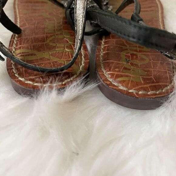 Sam Edelman Galia leather black ankle strap thong sandals with RhinestonesSZ7.5M - Picture 4 of 7